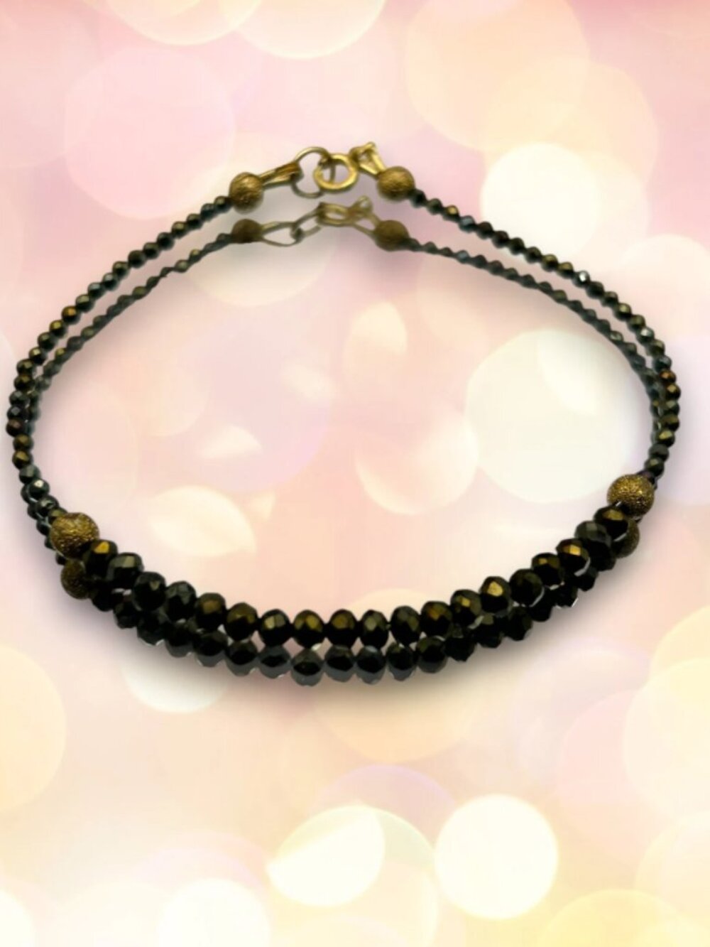 Sparkly Black Spinel Bracelet with Gold Filled Accents, August Birthstone